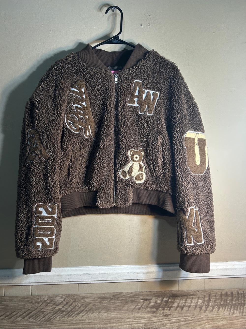 Azalea Wang Ruela-Brown Varsity Jacket Size XL.
